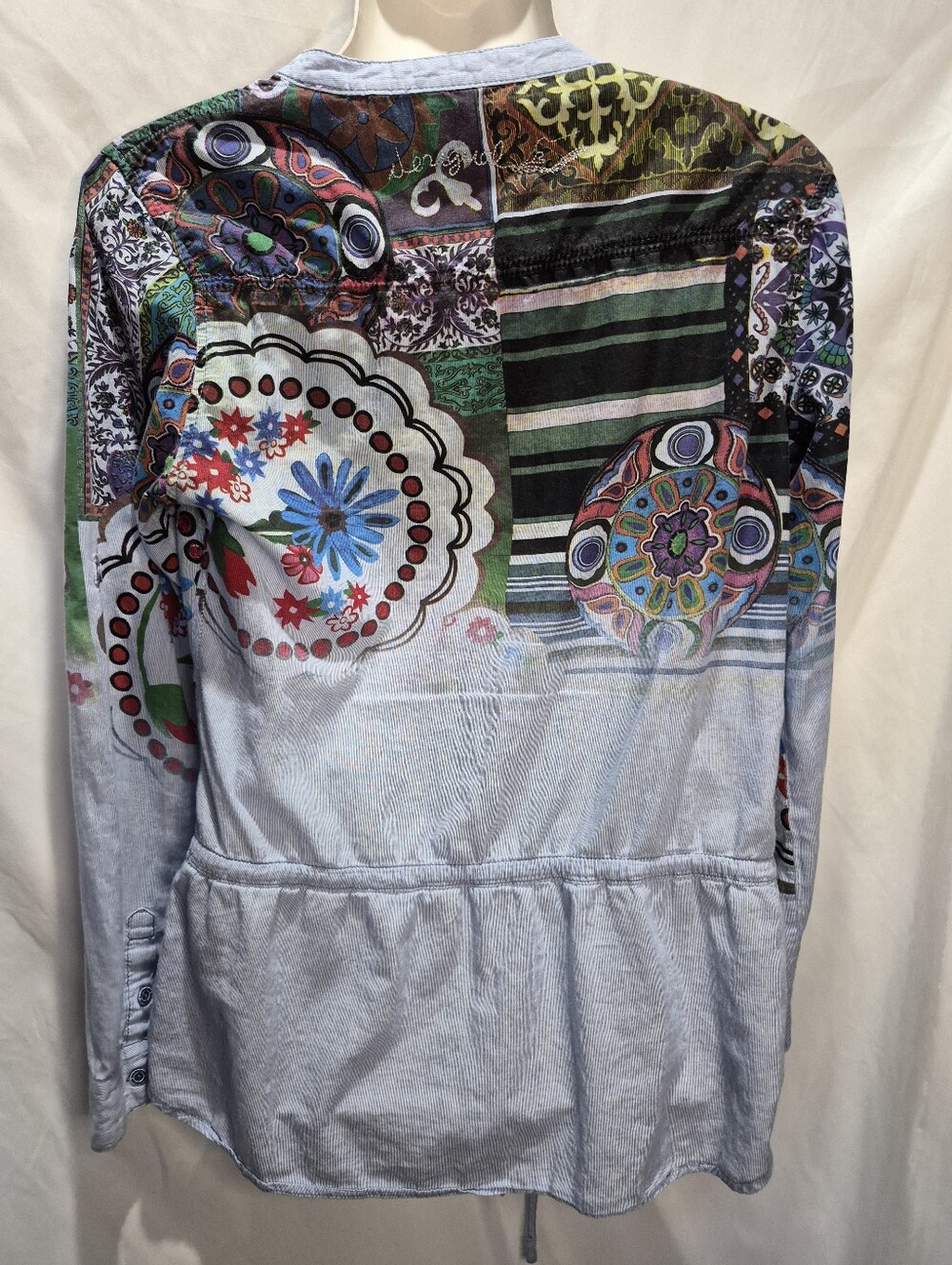Desigual Patchwork Floral Embellished Tunic Blouse Blue Size L - Picture 4 of 9